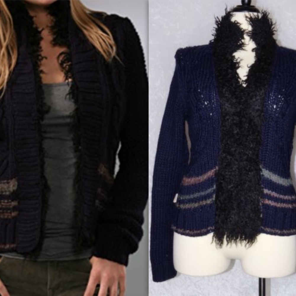 Free People Norh Star Cardigan Sweater Navy Blue Medium